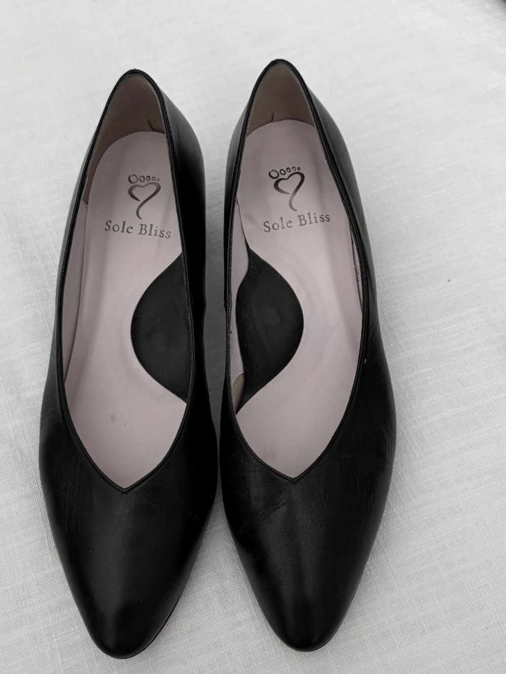 Sole Bliss Black Leather Block Heel Pumps Size 39.5 Comfort Work Shoe